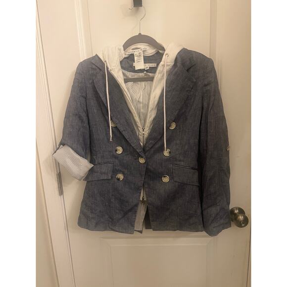 Veronica Beard Chambray Dickey Jacket Sz 8 & Hoodie Insert OS Removable Academia - Picture 1 of 9